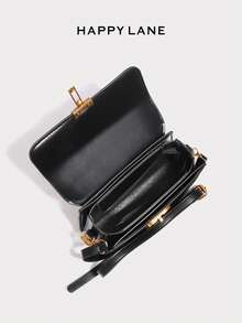 HAPPY LANE Minimalist High-Quality Leather Handbag, Flap Square Shoulder Bag, Fashion Leather Bag, Suitable For Women's Daily Commute, Shopping, Travel, Gathering, Girls' Night Out, Festivals, Birthday Gifts And Parties, Valentine's Day Gifts - màu đen - Xem 5