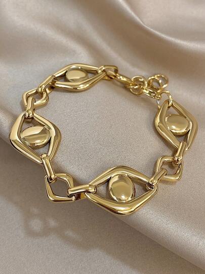 1Pc Vintage Geometric Link Bracelet For Men, 18K Gold Plated Stainless Steel With Hollow-Out Design And Oval Inlay, Artistic Sophisticated Jewelry Gift For Him Christmas Festival Thanksgiving Carnival Wedding Rave/Prom/Party/Daily Accessories Gift For Anniversary Valentine's Day Boho Jewelry Birthday