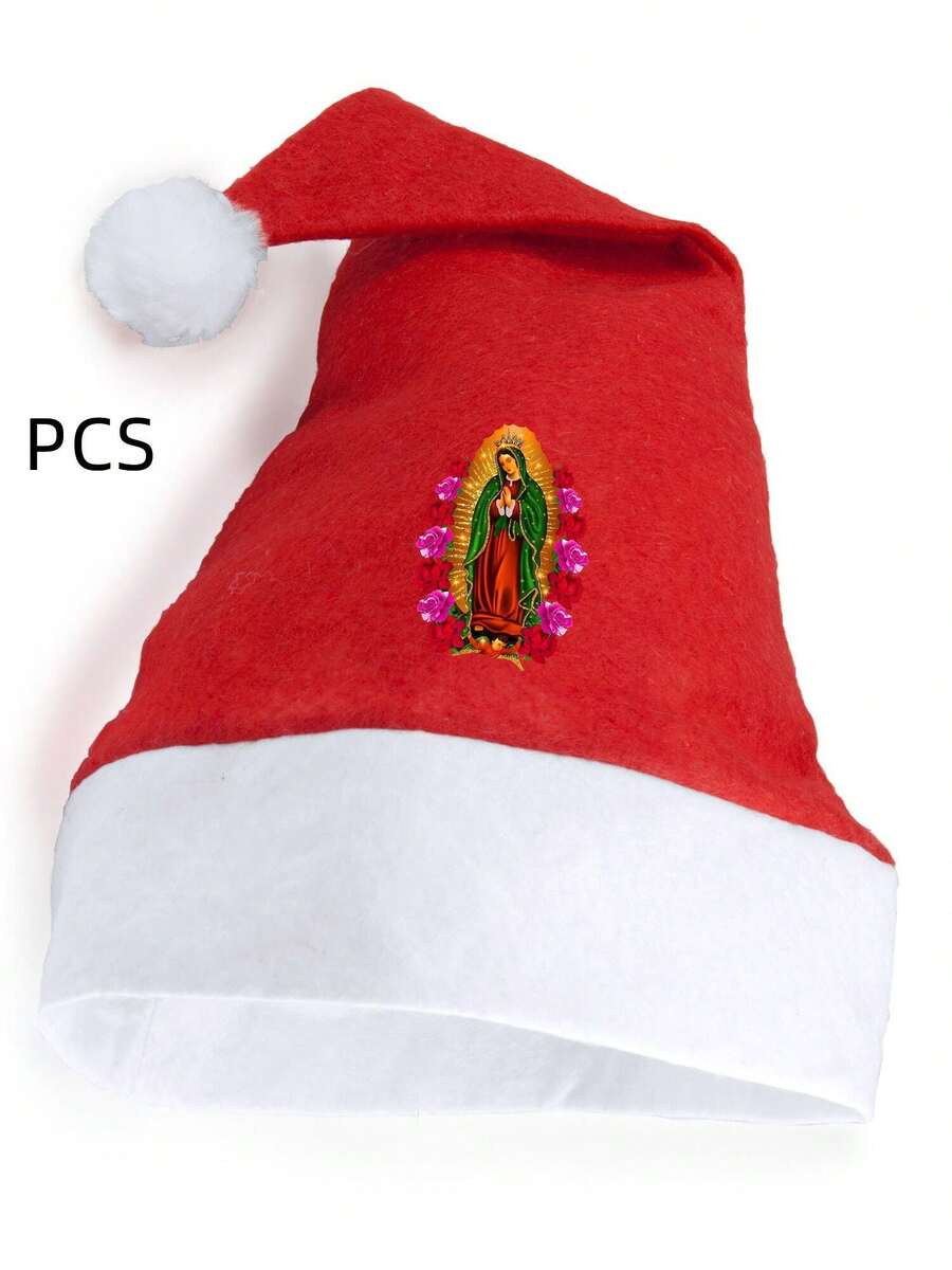 Our Lady Virgen De Guadalupe Santa Hat Confortable Velvet Red Christmas Hat For Christmas Party Favors Fit For Adults And Kids - Red and White - View 1