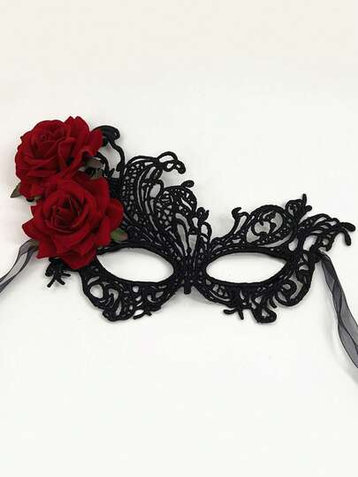 Vintage Palace Style Black Lace & Red Rose Mask, Sexy Masquerade Ball Costume Accessory, Party Couple Date Delicate Mask Prop Valentine's Day Costume,Halloween