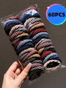 30/60pcs Women Seamless Elastic Hair Ties - Geometric Design Hair Bands, Suitable For Curly And Thick Hair, Colorful Patterns And Black, Various Style Hair Accessories Including Red, Blue, Yellow, Pink, Purple, Etc. - Multicolor - View 7