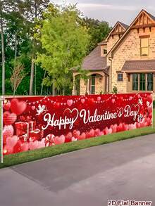 1pc Happy Valentine's Day Banner, 200x40cm Polyester Valentine's Day Outdoor Hanging Banner, Sweet Heart Gift Box & Gnome Pattern Welcome Sign, Happy Valentine's Day Party Supplies, Outside Fence Garage Garden Porch Backdrop Home Decor Wall Room Decor - Multicolor - View 4