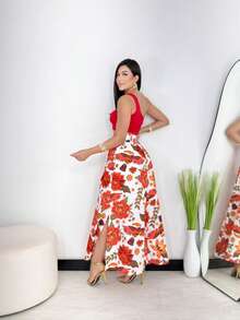 elegante  Boho    Bainha com babado  Franzido    Férias  Praia - estampada - Visão 2