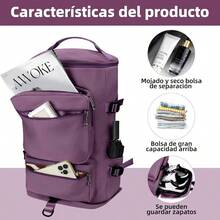 Maleta Deportiva Hombre Mujer, 42L Gran Capacidad Bolsa Impermeable de Deporte Gym con Compartimento para Zapatos, Bolsas de Viaje con Diseo de Separacin Hmedo y, Regalos UnisexPrpura - Púrpura - Ver 4
