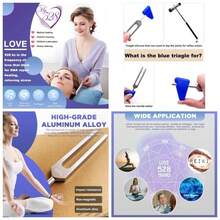 528 Hz Tuning Fork Healing, DNA Repair, Reliever Stress and Healing Musical Instrument, with Blue Silicone Hammer - inicial - Ver 1