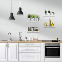 4-Piece Floating Shelf Bookcase (Black) - Hidden Bracket Wall Mounted Shelves For Office, Bathroom, Bedroom & Living Room Storage Decor - trắng - Xem 4