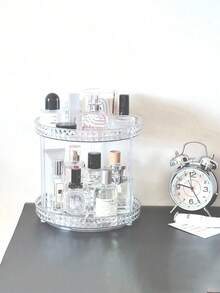 1pc Minimalist High-End Home Storage Organizer Rotating Display Rack, Vanity Makeup Cosmetics Shelf, Bathroom Countertop Perfume & Skincare Holder Tray - Transparent - View 5