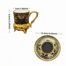 1/6pcs Set Luxury Embossed Floral Gold Rim Ceramic Coffee Cup & Saucer Set, 90ml/3.04oz Arabic Style Gold Rim Suitable For Cappuccino, Latte, Mocha, Milk, Double Espresso, Elegant Home Decor, Office, Kitchen, Perfect Gift For Christmas, Valentine's Day, Festival - Gift For Her/Him - Multicolor - View 6