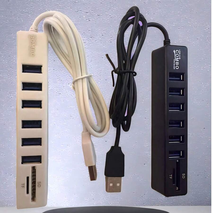 True 2.0 Splitter Hub2.0 Docking Station Usb2.0 File Transfer 6-Port USB+2-In-1 Card Reader Hub - Multicolor - View 1