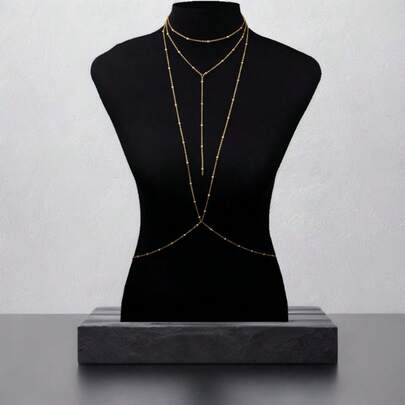 Sexy Body Chain Accessory, Minimalist Versatile Bikini Bra Body Chain, Copper Bead Chain, Suitable For Parties, Holidays, And All-Year-Round Wear Of Sparkling Jewelry | Metallic Texture, Suitable For Beach Parties And Daily Wear, Sexy Necklace, Body Chain, Bikini Necklace, Revelry