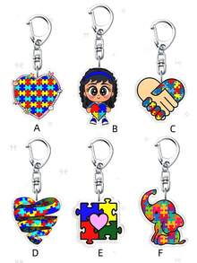 1pc Acrylic Autism Education Keychain With An Elephant And Heart Puzzle Pattern. It Can Be Hung On A Document Holder. This Autism Awareness Keychain Is Perfect For Teachers And Nurses. - Multicolor - View 8