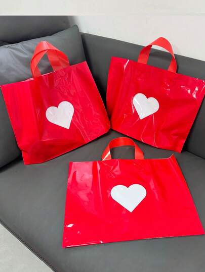 10 st röda hjärtformade presentpåsar för alla hjärtans dag, tygkassar, shoppingkassar, vikbara återanvändbara bärbara handväskor, presentförpackningspåsar för älskare, lämpliga för alla hjärtans dag, fester, bröllop, födelsedagar, mors dag och andra tillfällen