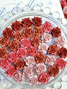 30pcs Random Mixed Color Soft Red Rose Valentine's Day Nail Art Decorations 3D Artificial Flowers Suitable For Daily Holiday Date Nail Art DIY Accessories - Multicolor - View 5
