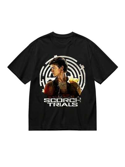 Camiseta gráfica de Maze Runner Scorch Trials para hombres - Vintage Verano 2024, algodón suave de manga corta, negra con diseño de Newt Brodie-Sangster, camiseta casual de cuello redondo para fans