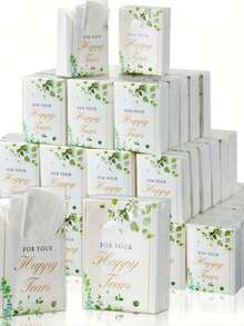10pcs/20pcs Soft Facial Tissues "Tears Of Happiness", Decorated With Green Leaves, Suitable For Engagement, Wedding Party, Joyful Moments, Bride & Groom Wedding Supplies