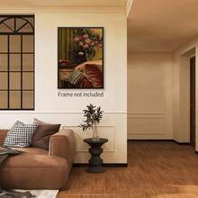 1 PC American Retro Poster, Niche Living Room Wall Hanging, Retro Floral Entryway Wall Hanging,Vintage Art Portrait Maximalist Decor With Baroque Rococo Canvas Wall Art Print Eclectic Room Decor Oil Painting Renaissance Traditional For Living Room, Office, Bedroom - 16x24in Unframed