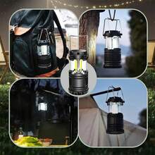 2pcs LED Battery Powered Lights, Portable Survival Battery Powered Lights, Camping Lantern, Suitable For Hurricane, Emergency, Storms, Power Outage, Foldable Outdoor Lights - 2 Black - View 5