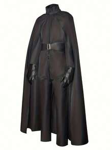 暗黑哥特式黑色斗篷服装套装，男士中世纪风格角色扮演服装，适合万圣节、化装舞会、角色扮演游戏、动漫展、化装舞会、新年派对等场合，暗黑美学风格服装 - 黑色 - 查看 5