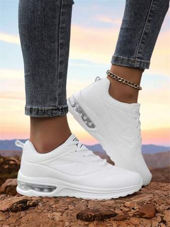 Women's Breathable Running Shoes, Lightweight Soft Sole Travel Sneakers, Pink Round Toe Lace-Up Low-Top Casual Shoes