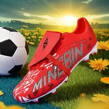 新款青少年足球鞋推荐，适合上学、学生、比赛、训练——低帮、长钉、防滑、抓地力强，适用于AG、FG、软地、真草场地，系带设计，男女通用成人款，高帮专业足球鞋，热销厂家直销 - 紅色 - 查看 7
