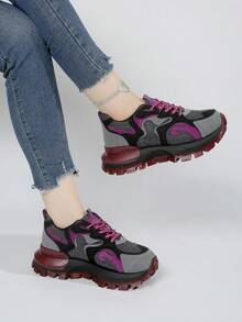 New Thick Sole Elevated Women's Outdoor Non-Slip Comfortable Casual Chunky Sneakers - Purple - View 3