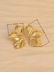 2/8件套对称花瓣蝴蝶结心形耳钉套装，镀金，适合日常佩戴，可作为礼物送给家人、朋友和她 - 金黃色 - 查看 6