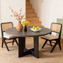 CuisinSmart 43.3 Inch Round Dining Table For 4,Farmhouse Kitchen Table W/Sturdy Base,Wooden CircleTable For Dining Room, Office,Apartment,Easy Assembly - màu đen - Xem 6