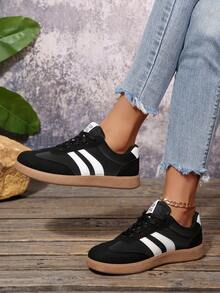 女士休闲百搭豹纹运动鞋，时尚吸睛舒适耐穿橡胶软底运动鞋，透气轻便拼接运动鞋 - 黑色 - 查看 3