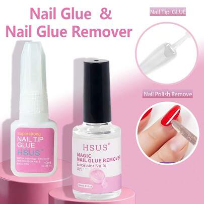 10毫升指甲胶水 + 15毫升指甲胶水卸除液，超强刷头，适用于亚克力指甲胶水，可用于贴片、延长甲和假指甲。内含指甲锉，方便粘贴假指甲和修复断裂指甲。亚克力指甲胶水、指甲粘合剂、凝胶指甲胶水、指甲胶水卸除液，适用于假指甲、按压式指甲胶水卸除液，也适用于贴片、亚克力指甲胶水卸除液，即使是新手也能轻松使用。