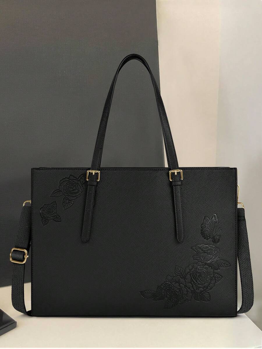 NEWHEY 时尚玫瑰压纹笔记本电脑手提包 – 轻盈PU皮革，可调节肩带，大容量，时尚实用，适合工作、旅行、海滩度假 – 女士完美之选 - 彩色 - 查看 1