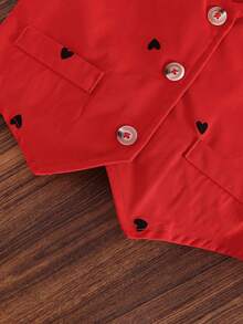 2pcs/Set Baby Girls' Heart Pattern Sleeveless Top And Elegant Pleated Skirt With Bow, Fashion Summer Outfit - Red - View 5