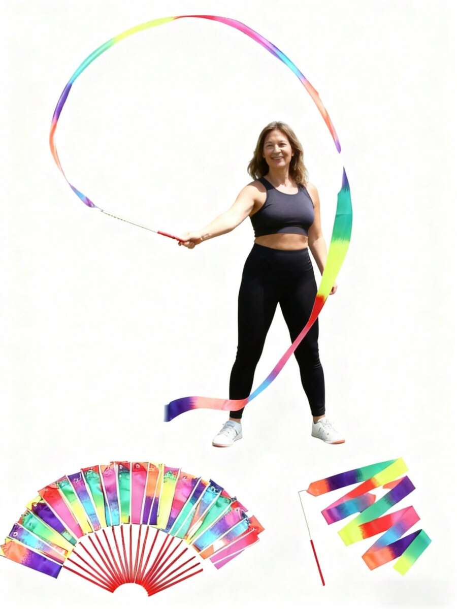 1pc Gymnastics Ribbon Dance Sticks,Beach Outdoor Party Magic Wand Ribbon Gift, Shiny Colorful Gradient Artistic Rhythmic Dance Silk Ribbon , Rhythmic Dance Ribbon Gymnastics Ribbon Gift Streamer Baton Twirling Rod, Artistic Gymnastics Ballet Twirling Streamer Perfect For Artistic Dance Gymnastics, Performance