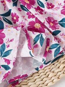 女婴无袖碎花连衣裙，配蝴蝶结，甜美可爱，适合度假和休闲穿着，也适合外出或日常穿着，春夏款。 - 玫紅色 - 查看 9