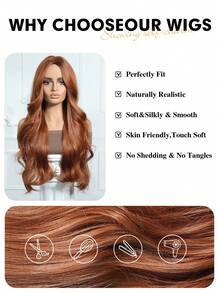 28 Inch Long Brown Synthetic Wig, Middle Part Blonde Curly Hair, Suitable For Women's Daily Wear, Cosplay, Natural And Realistic, Can Be Used For Halloween, Christmas, New Year, Carnival, Music Festivals, Ideal Gift For Girls, Summer Graduation, Holidays, And Perfect For Halloween And Christmas. - 臟橘色 - 查看 6