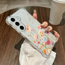 Funda de teléfono con estampado floral multicolor y protección en las cuatro esquinas, compatible con los modelos S25 S24 S23 S22 S21 S20 y serie A, compatible con los modelos  17 16 15 14 13 12 11 Pro Max, OPPO y MOTO/vivo, adecuada para enviar regalos de Navidad a las mujeres. - transparente - Ver 2