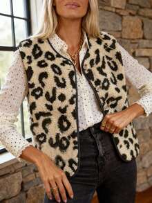 جاكيت صوفية نمط فهد مرقعة مبطنة بالحرارة، مناسبة لعيد الشكر، الارتداء اليومي، معطف الشتاء، متعددة الاستخدامات، جاكيت شتوية مبطنة للنساء