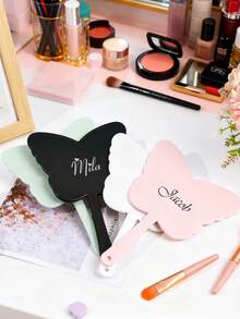 1 pieza/2 piezas Espejo de mano personalizado, con texto/logotipo/nombre personalizado, espejo de mano con mariposa, accesorio de boda, etiqueta con nombre, regalo coleccionable personalizado, suministros para damas de honor, impresión UV, belleza y salud, ropa de otoño a la moda, recuerdo perfecto de boda, un excelente regalo de cumpleaños para amigos, novias o familiares. - Multicolor - Ver 6