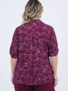 Women's Plus Size 3/4 Sleeve Shirt - Cedar - 酒紅色 - 查看 3