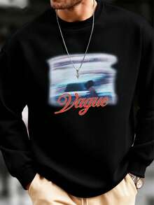 Sudadera térmica para hombres, cuello redondo con estampado gráfico, sudadera casual para deportes al aire libre en invierno. Diseño virtual, mezcla de poliéster, tela elástica, cómoda, transpirable, moda casual