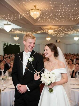 拥抱永恒的婚礼套索仪式！这条精致柔软的绳索套索优雅地环绕在新婚夫妇身上，象征着牢不可破的爱、团结和终身承诺。这将是您优雅教堂婚礼中意义非凡且极具纪念意义的精彩瞬间。