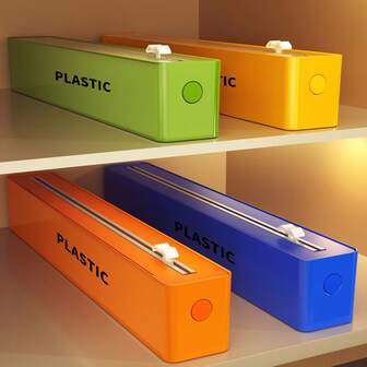 1 pieza Dispensador de envoltura de cocina, Estante de almacenamiento de cocina, Cortador de película de envoltura, Cortador de envoltura, Caja cortadora de película de envoltura, Caja cortadora magnética de película de envoltura para refrigerador, Cortador de envoltura para refrigerador, Cortador magnético de película de envoltura de cocina, Dispensador de papel de hornear y papel de aluminio para cajón de cocina, Accesorios de cocina