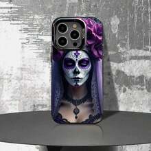 Funda de Teléfono de Chica Calavera Catrina Mexicana para 17,16,15,14,13,12,11,Pro,Max,Plus,E Cubierta Negra Mate a Prueba de Golpes - Z1 - Ver 10