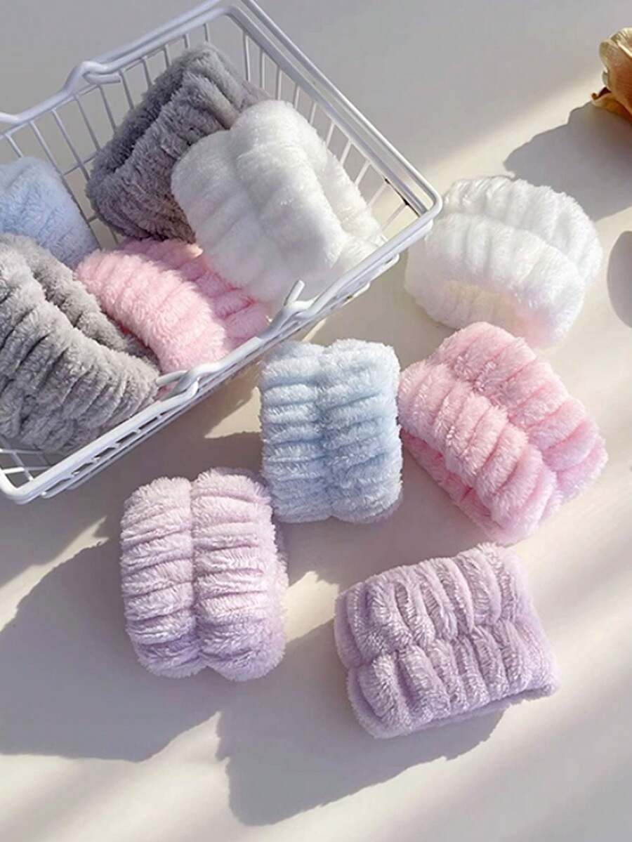 2pcs/Pack Solid Color Soft Wristband For Face Washing, Elastic & Sweat-Absorbing Hand Bands For Bathing Home Bathroom Decor Fall Decor Back To School Hair Accessories - Màu tím - Xem 1