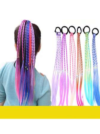 3pcs Random Color Girl Hair Accessories Gradient Color Braided Wig Ponytail Sweet Style Hair Tie With Elastic Band, Princess Twist Braid Elastic Headband, Ponytail Hair Ornament Fashion Hair Accessories, Suitable Gift For Girls, Anime-Inspired Party And Casual Wear, Easy-To-Style Wig Anime Hair Accessories, Cosplay, Birthday And Holiday Party Gifts, Valentine's Day, Wedding, Anniversary Supplies, Back-To-School, Graduation Gifts And Party Favors