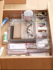 Estante de exhibición de maquillaje y caja de almacenamiento de cosméticos - Caja de almacenamiento con cajones transparentes, caja de almacenamiento de cosméticos para escritorio, contenedor de almacenamiento multiusos compartimentado, organizador de suministros de oficina, organizador de tocador y escritorio, juego de almacenamiento con cajones de varios tamaños, caja de almacenamiento de cosméticos, decoración del hogar, accesorios de baño - transparente - Ver 4