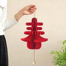 1/2/4/6pcs Red Foldable Paper Honeycomb Lanterns Decor, Lucky Bag Spring Festival Figurine Hanging Ornaments, Traditional Chinese New Year Celebration Decorations, Non-Electric Lunar New Year Lanterns, Wedding Lanterns, Wall Hanging, Holiday Party Room Decor, Chinese New Year Gifts - Multicolor - View 10