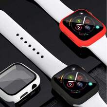 3pcs PC + Tempered Glass Full Frame Protective Case, Anti-Drop Stylish Case Compatible With Apple Watch 38/40/41/42/44/45/46/49mm, Compatible With Apple Watch Ultra/SE Series 11/10/9/8/7/6/5/4/3/2/1, Smart Watch Accessories, Black + White + Red - White+Red+Black - View 3
