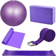 Kit de Accesorios para Pilates Set de 5 Bandas Elsticas Fitness, Goma elasticas Musculacion, Bloque de Yoga, Pequea Pelota de Pilates, Bandas de Resistencia para Yoga, Pilates, Fitness - Morado - Ver 2