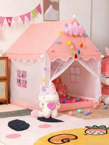 Esta tienda de juegos para interiores cuenta con una alfombra acolchada para gatear, luces esféricas y decoraciones de nubes. Hecha de PVC de alta calidad, es ideal para juegos al aire libre, juegos de rol y decoración de dormitorios, lo que la convierte en una sorpresa de cumpleaños o un regalo de Navidad perfecto para niños. - Rosa - Ver 2