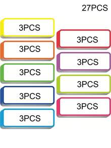 9/27/54pcs Magnetic Dry Erase Labels,Colorful Name Tags,Flexible Reusable Magnetic Label Stickers,Blank Writable Erasable Cards,For White Board, Refrigerator, Locker,Home, Office, Garage,Shelf,Bus - Multicolor - View 12